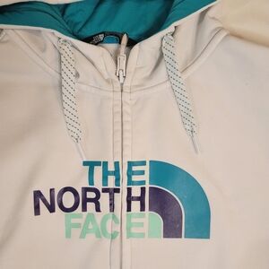 The North Face White Logo Zip-Up Hoodie - Teal & Purple Accent